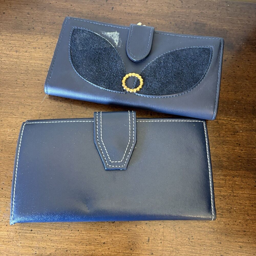 Vintage Black Wallets (2) Coin Purse Checkbook Roger Gimbel Hong Kong DAMAGED